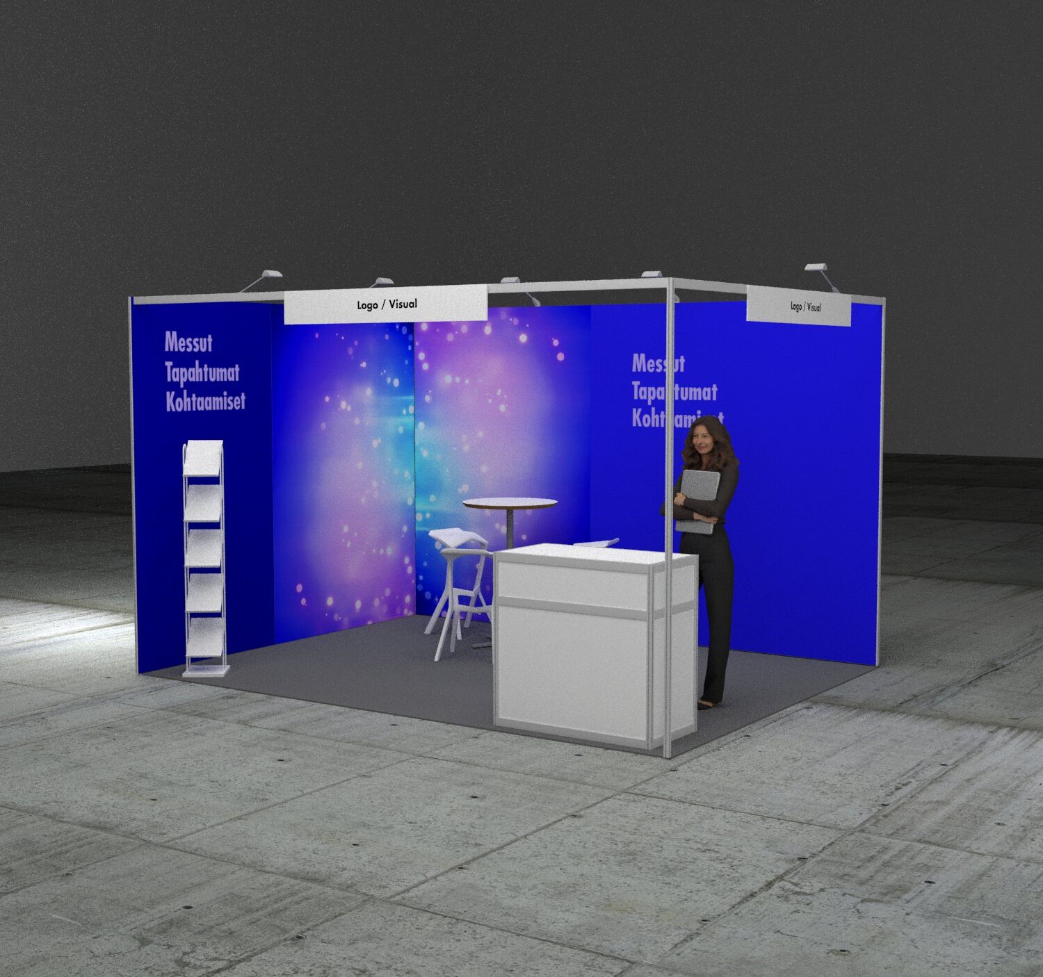 KULMAOSASTO 4 x 3 m: kaksi brändättyä seinää