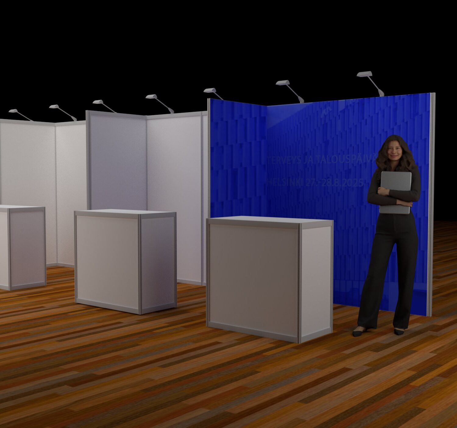 2x2m ja 2x1,5m kulmaosaston brändäys sivu- ja takaseinän tulosteella