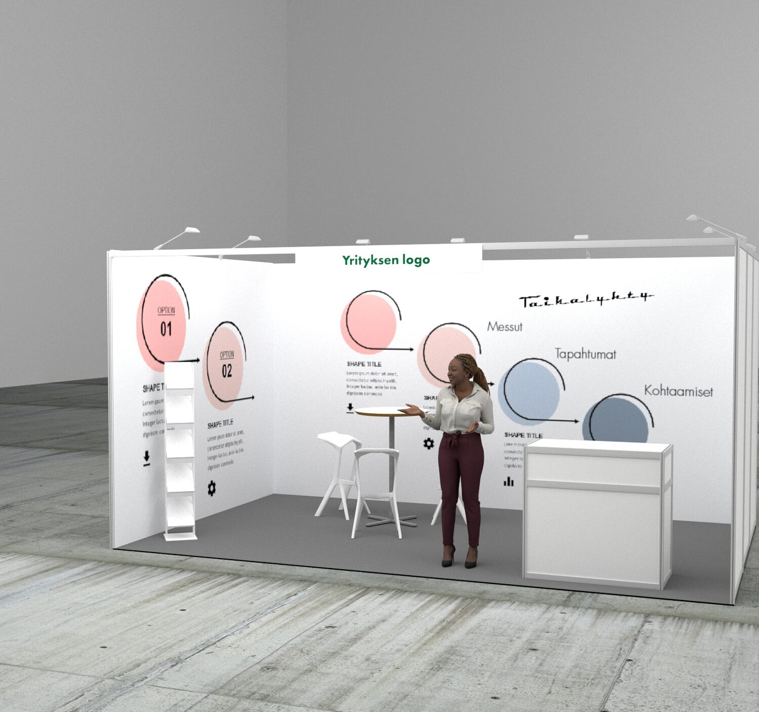 3x5m=15m2 TASKUOSASTO: 2 seinän brändäys