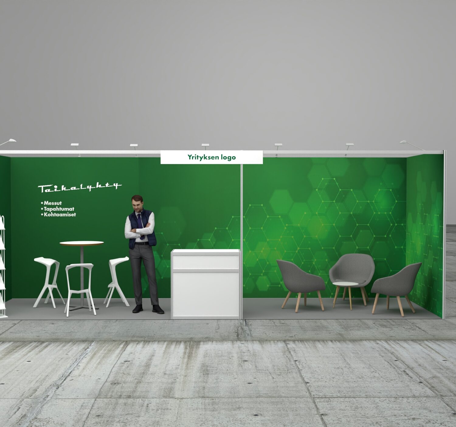 2x7m=14m2 TASKUOSASTO: 3 seinän brändäys