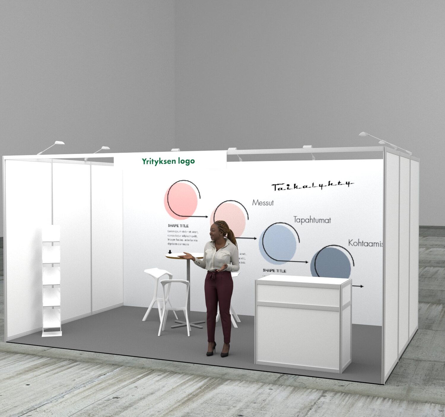 3x5m=15m2 TASKUOSASTO: 1 seinän brändäys