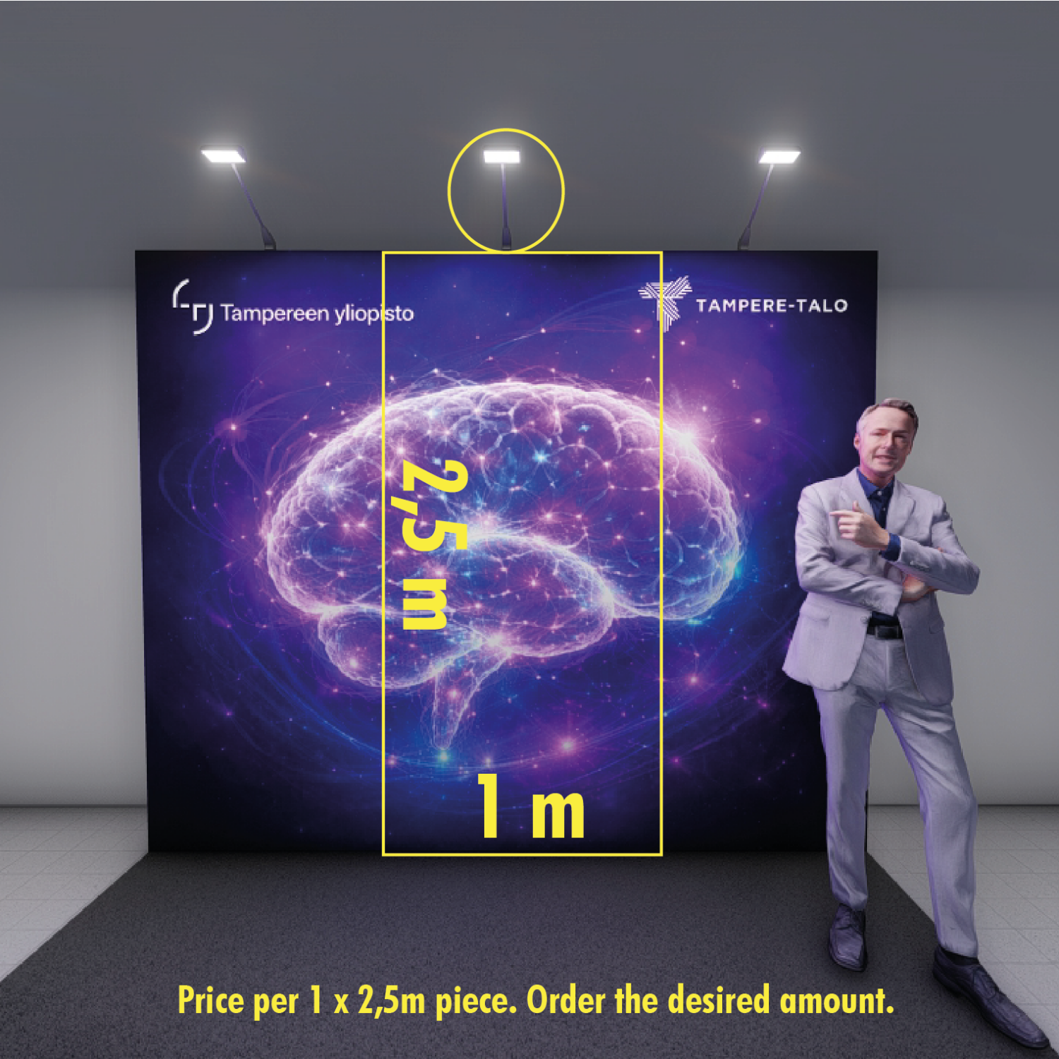 Branded back wall 1x2,5m + display light